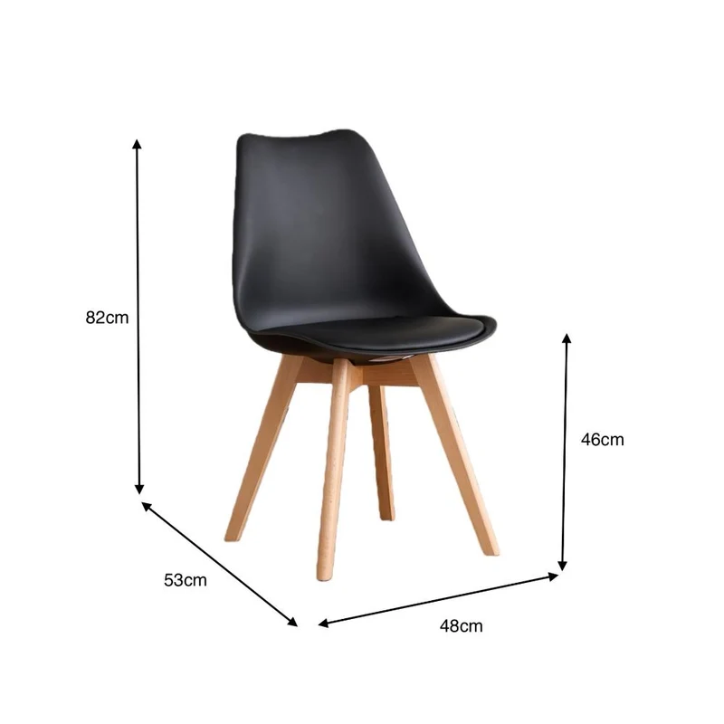 Silla Fyn, Negro, Diseño Minimalista con Espaldar, Cojín y Patas de Madera