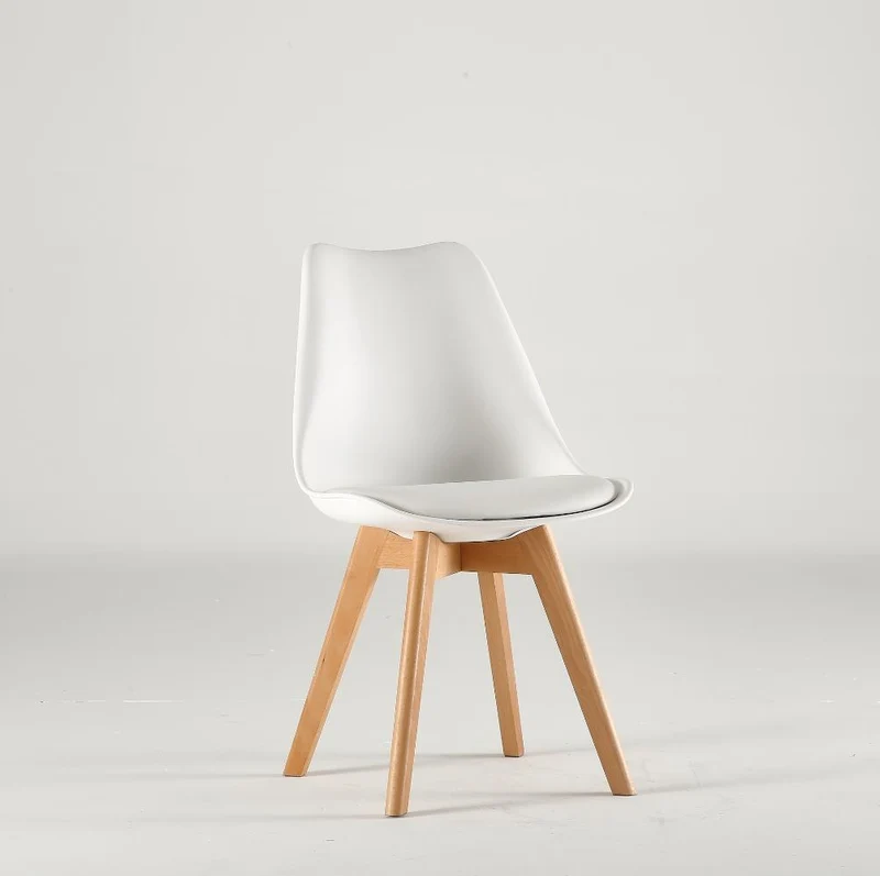 Silla Fyn, Blanco, Diseño Minimalista con Espaldar, Cojín y Patas de Madera