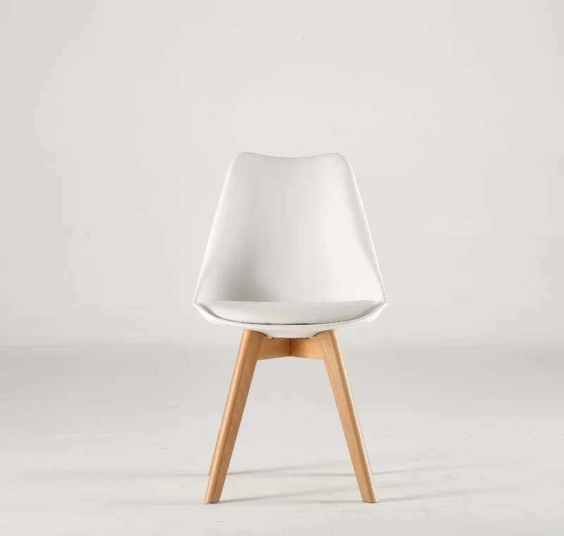 Silla Fyn, Blanco, Diseño Minimalista con Espaldar, Cojín y Patas de Madera