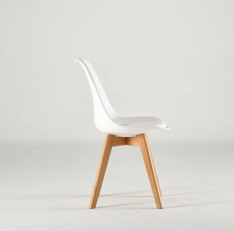 Silla Fyn, Blanco, Diseño Minimalista con Espaldar, Cojín y Patas de Madera