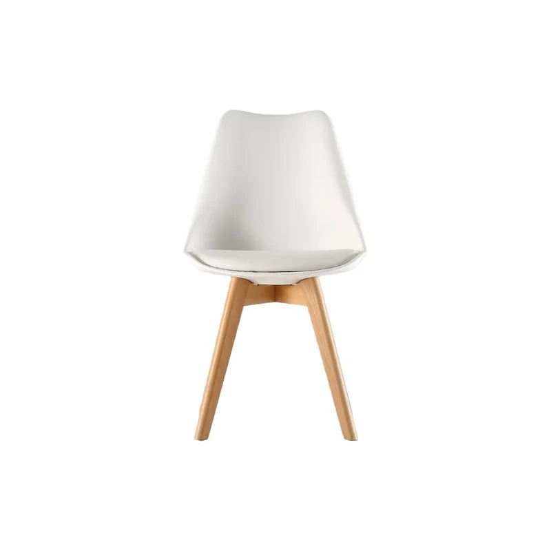 Silla Fyn, Blanco, Diseño Minimalista con Espaldar, Cojín y Patas de Madera