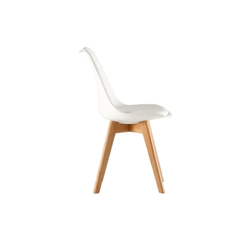 Silla Fyn, Blanco, Diseño Minimalista con Espaldar, Cojín y Patas de Madera