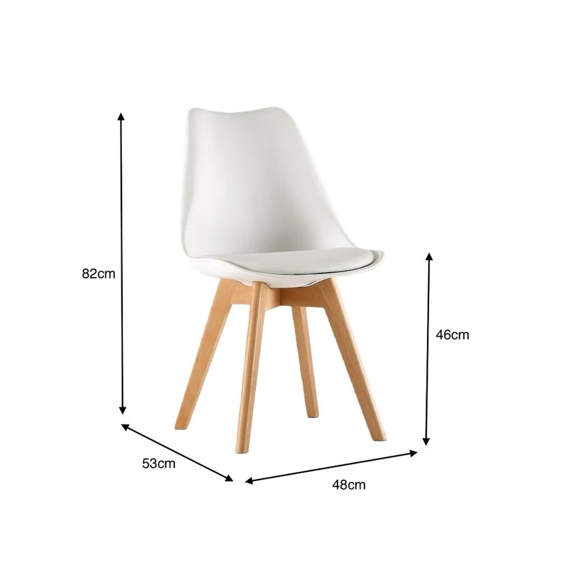 Silla Fyn, Blanco, Diseño Minimalista con Espaldar, Cojín y Patas de Madera