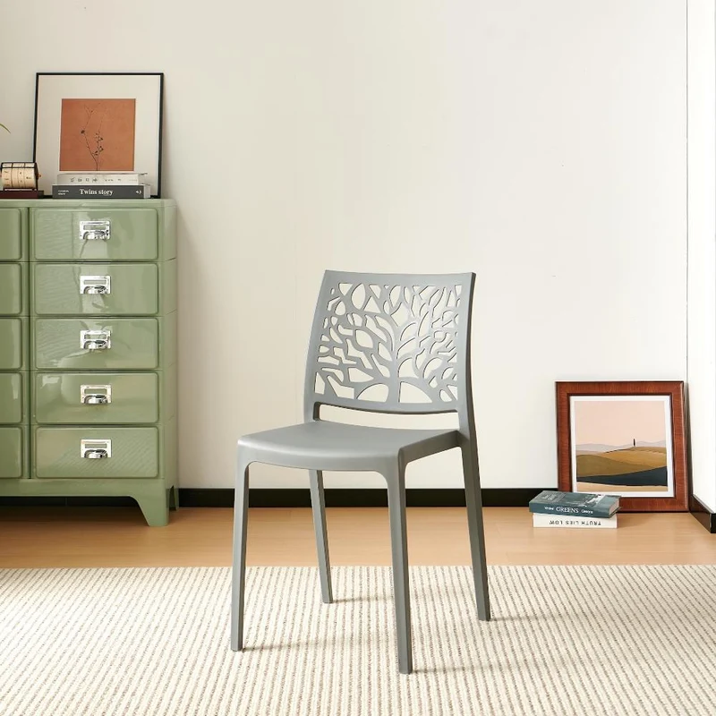 Silla Harlem, Gris Oscuro, con Espaldar en Forma de Árbol y Diseño Minimalista