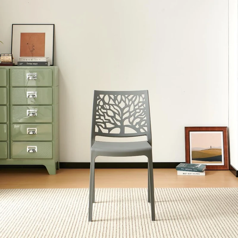 Silla Harlem, Gris Oscuro, con Espaldar en Forma de Árbol y Diseño Minimalista