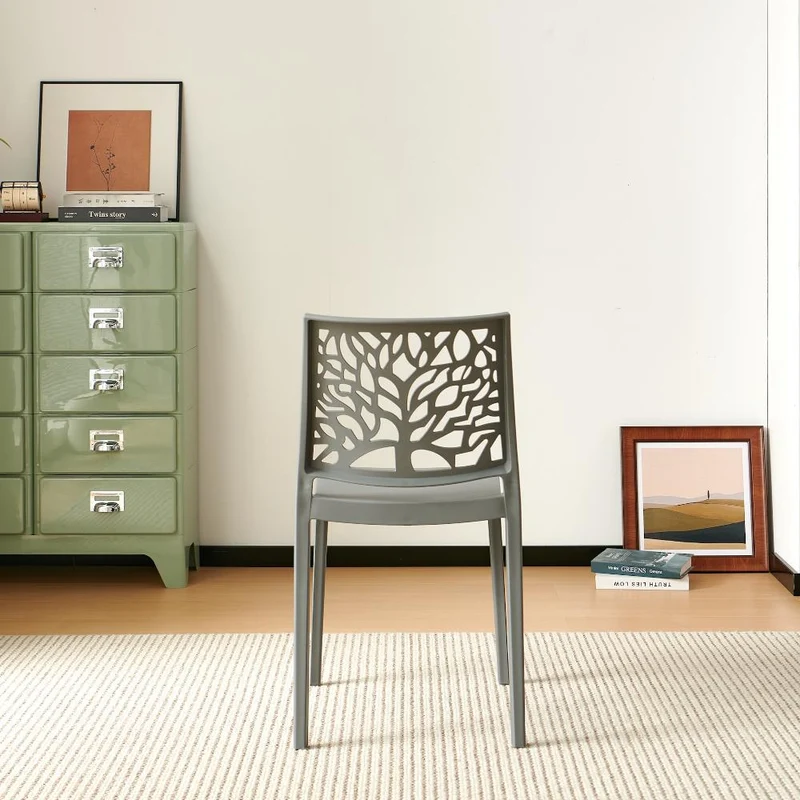 Silla Harlem, Gris Oscuro, con Espaldar en Forma de Árbol y Diseño Minimalista
