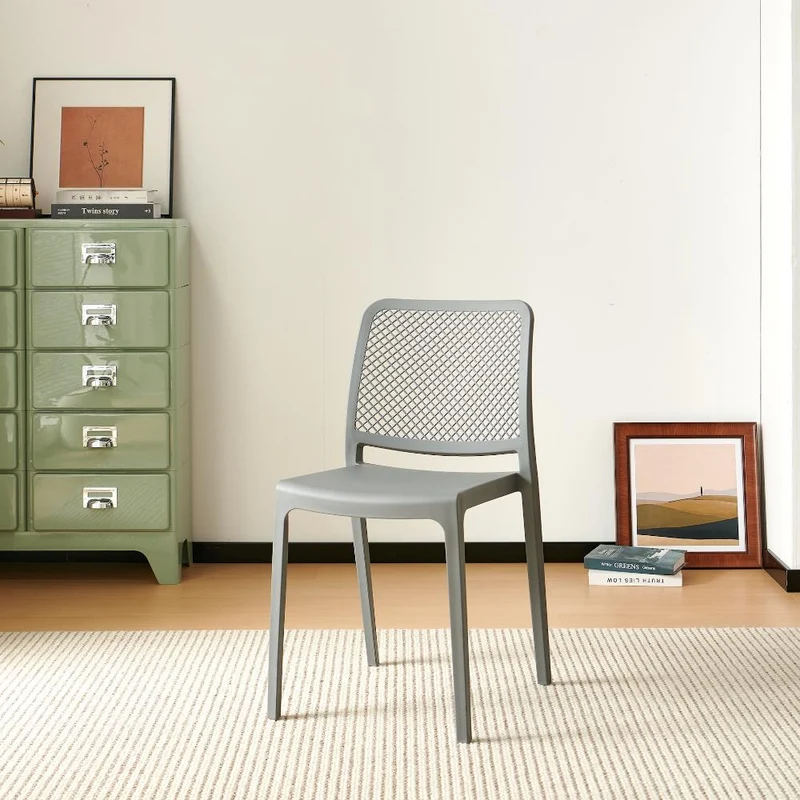 Silla Manhattan, Gris Oscuro, con Espaldar en Rejilla y Diseño Minimalista