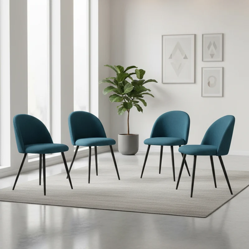 Set de 4 Sillas Core, Color Azul, con Espaldar y Diseño Moderno