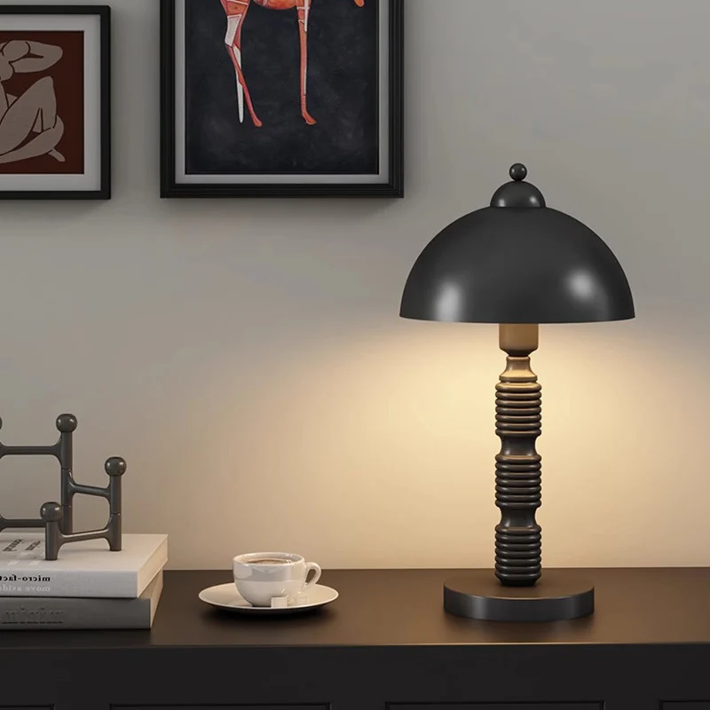 Contemporary Industrial Round Shade Pleated Base Iron 1-Light Table Lamp For Bedroom