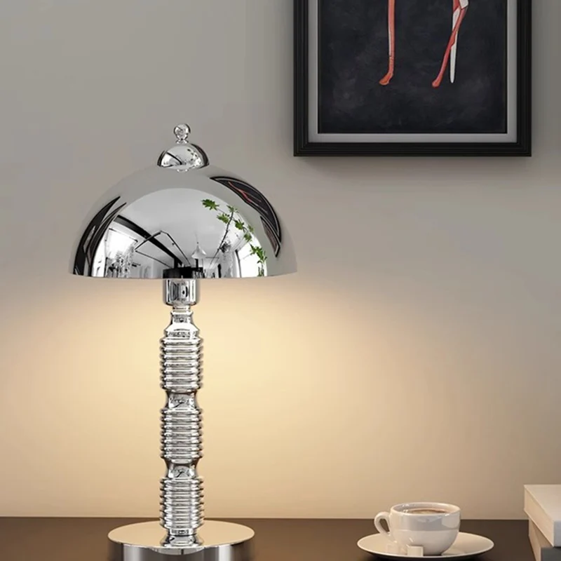 Contemporary Industrial Round Shade Pleated Base Iron 1-Light Table Lamp For Bedroom