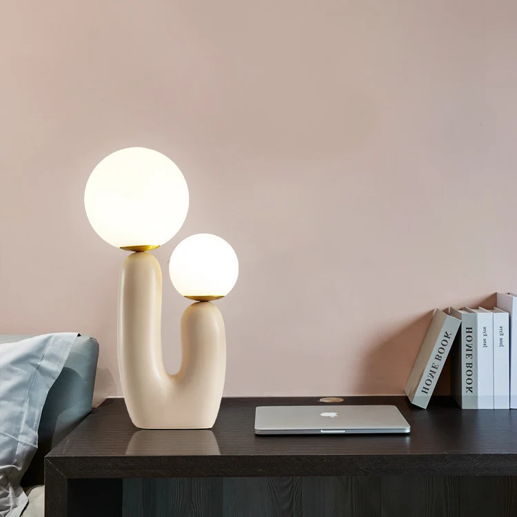 Contemporary Nordic Glass Ball Shade Resin U-Shaped Base 2-Light Table Lamp For Bedroom