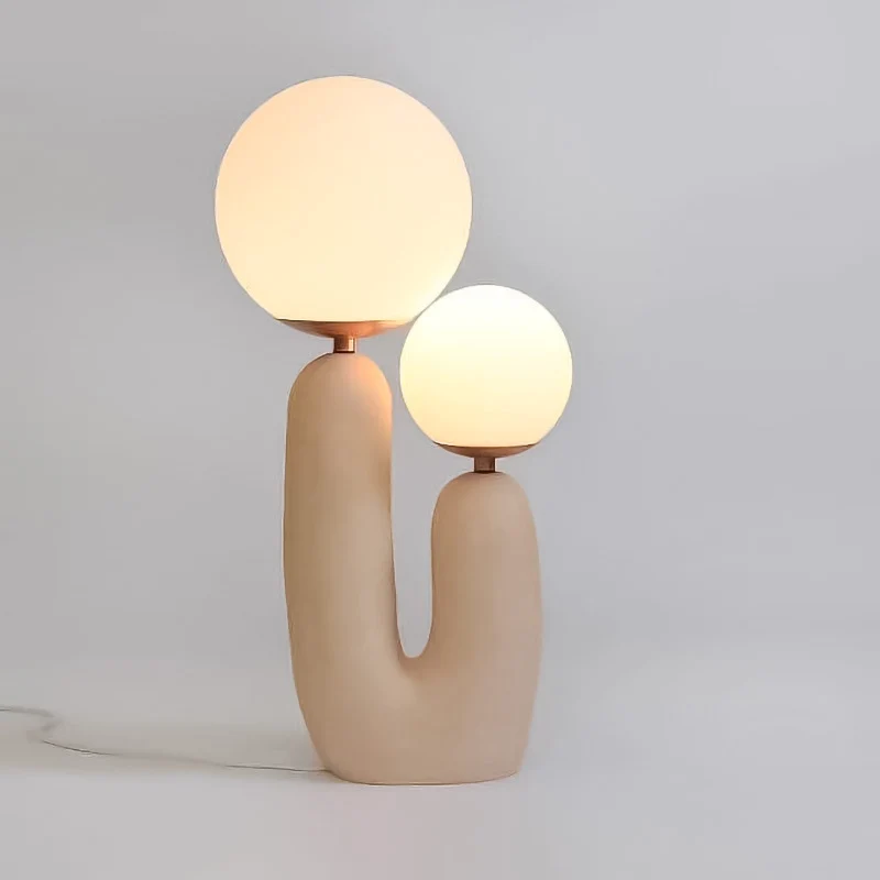 Contemporary Nordic Glass Ball Shade Resin U-Shaped Base 2-Light Table Lamp For Bedroom