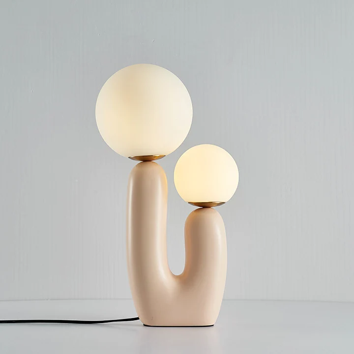 Contemporary Nordic Glass Ball Shade Resin U-Shaped Base 2-Light Table Lamp For Bedroom