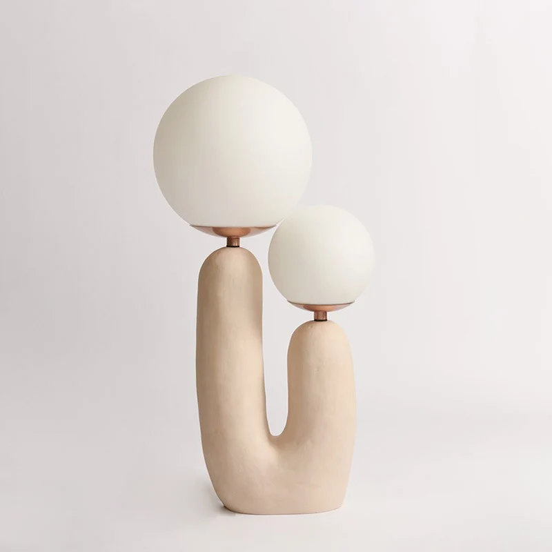 Contemporary Nordic Glass Ball Shade Resin U-Shaped Base 2-Light Table Lamp For Bedroom