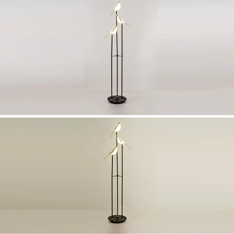 Contemporary Creative Zinc Alloy Acrylic Bird Adjustable LED Standing Floor Lamp For Living Room