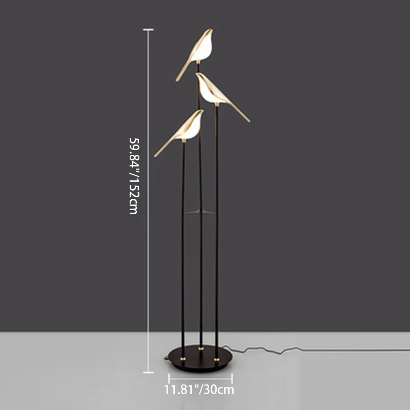 Contemporary Creative Zinc Alloy Acrylic Bird Adjustable LED Standing Floor Lamp For Living Room