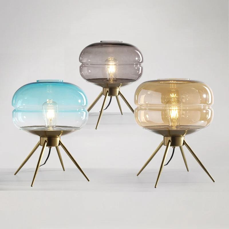 Modern Minimalist Bucket Round Glass Copper 1-Light Table Lamp For Living Room