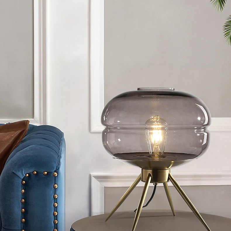 Modern Minimalist Bucket Round Glass Copper 1-Light Table Lamp For Living Room