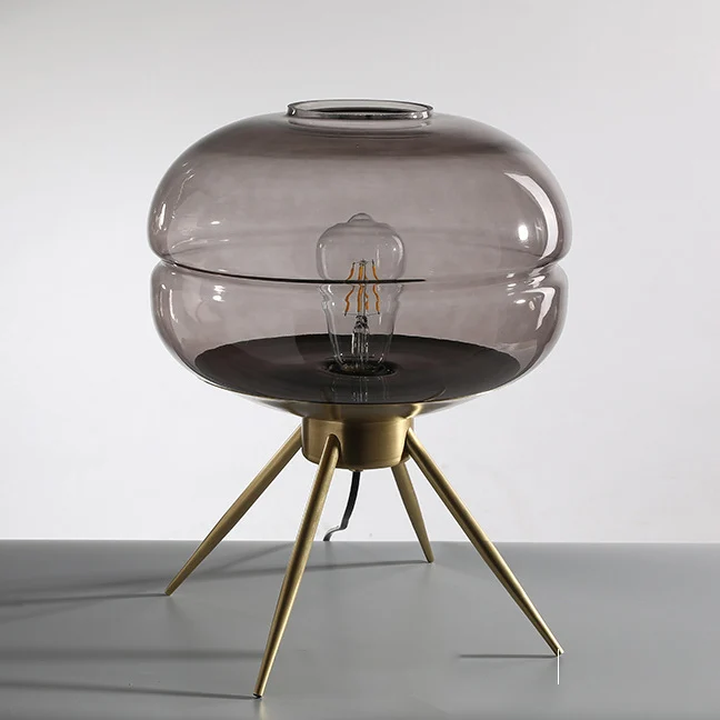 Modern Minimalist Bucket Round Glass Copper 1-Light Table Lamp For Living Room