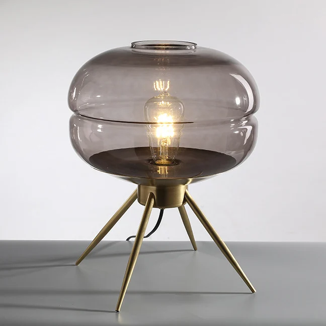 Modern Minimalist Bucket Round Glass Copper 1-Light Table Lamp For Living Room
