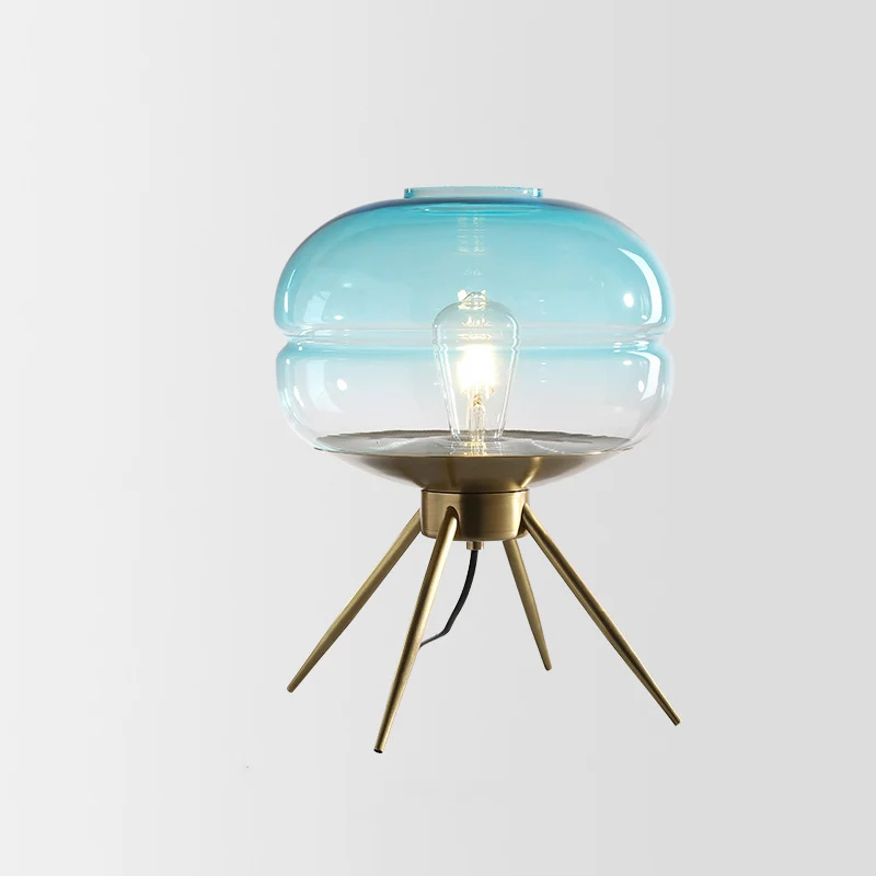 Modern Minimalist Bucket Round Glass Copper 1-Light Table Lamp For Living Room