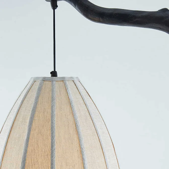 Traditional Chinese Oval Curve Fabric Resin Iron 1-Light Standing Floor Lamp For Living Room