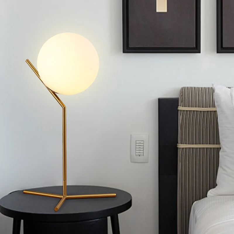 Modern Minimalist Sphere Iron Glass 1-Light Table Lamp For Bedroom