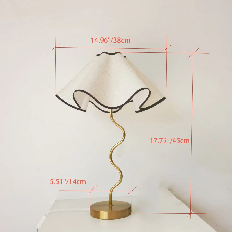Traditional Vintage Umbrella Curved Long Disc Base Fabric Metal 1-Light Table Lamp For Bedroom