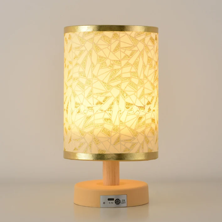 Contemporary Nordic Rechargeable PP Wood Fabric Cylinder Maize LED Table Lamp For Bedside