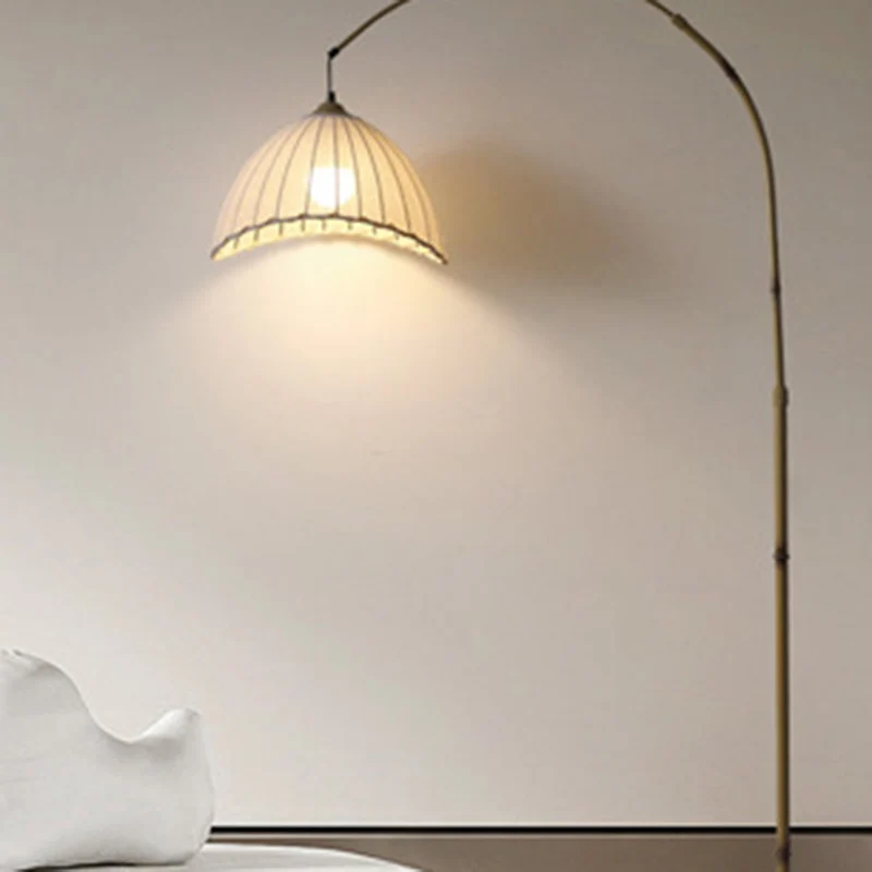 Contemporary Retro Bamboo Weaving Shade Arc 1-Light Standing Floor Lamp For Living Room