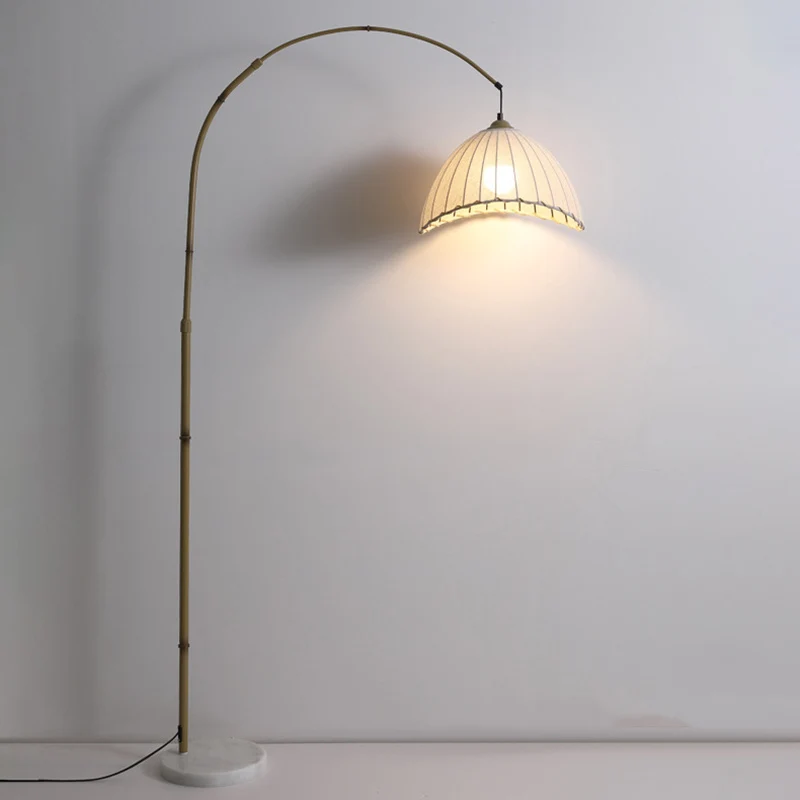 Contemporary Retro Bamboo Weaving Shade Arc 1-Light Standing Floor Lamp For Living Room