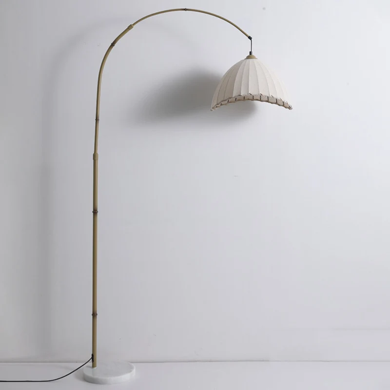 Contemporary Retro Bamboo Weaving Shade Arc 1-Light Standing Floor Lamp For Living Room