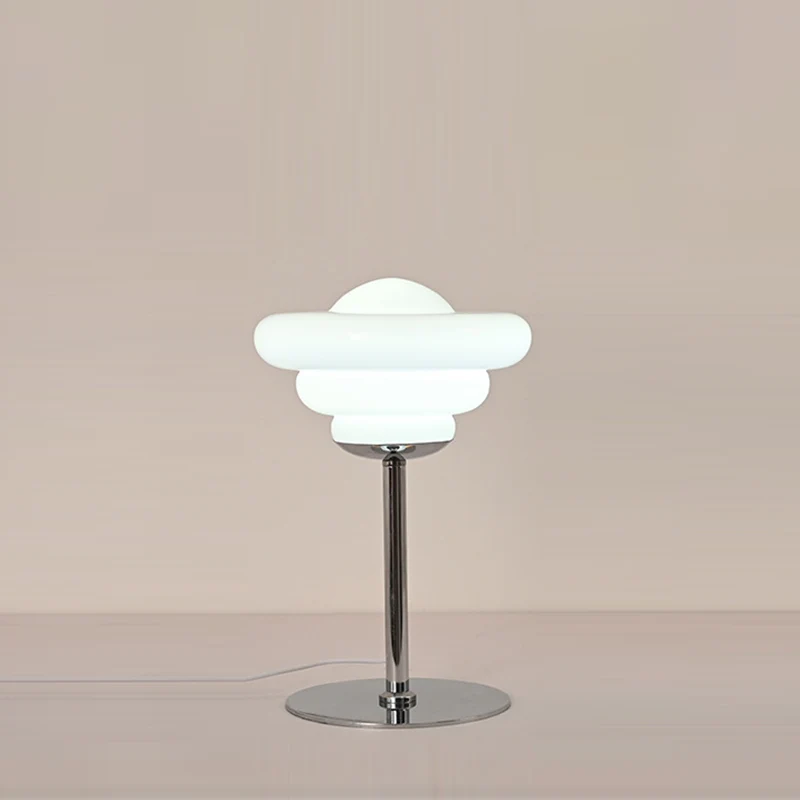 Contemporary Scandinavian Metal Glass Round Custard Tart LED USB Table Lamp For Bedside