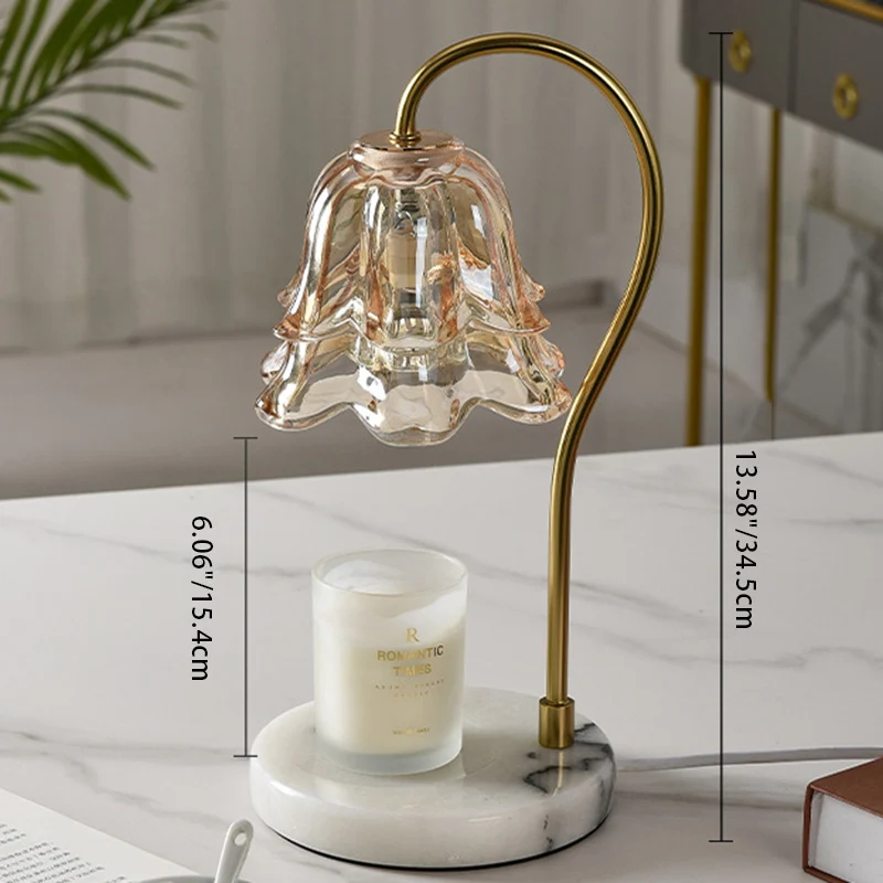 Traditional French Floral Dimmable Marble Iron Glass 1-Light Melting Wax Table Lamp For Bedroom