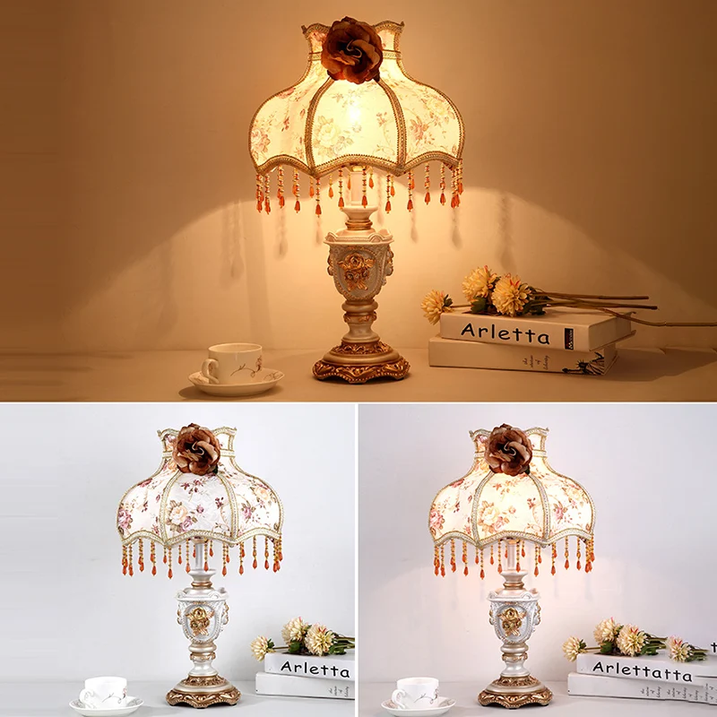 Traditional European Drum Resin Fabric 1-Light Table Lamp For Living Room