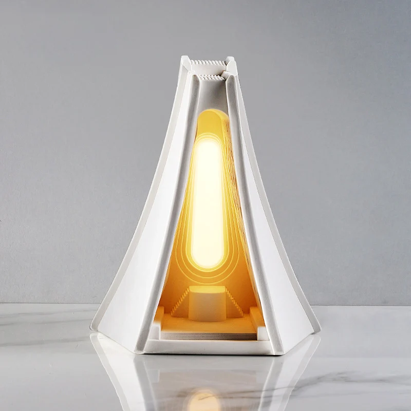 Contemporary Scandinavian Prism Tower Plaster LED Table Lamp For Bedroom