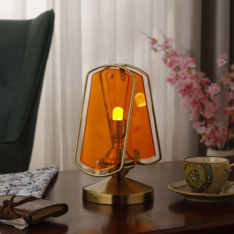 Traditional Vintage Rectangular Oval Disc Base Iron Acrylic 1-Light Table Lamp For Bedroom