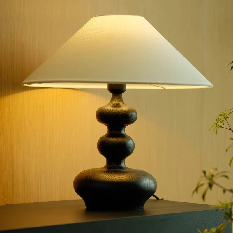 Traditional French Cylinder Round Table Oval Spherical Fabric Wood 1-Light Table Lamp For Bedroom