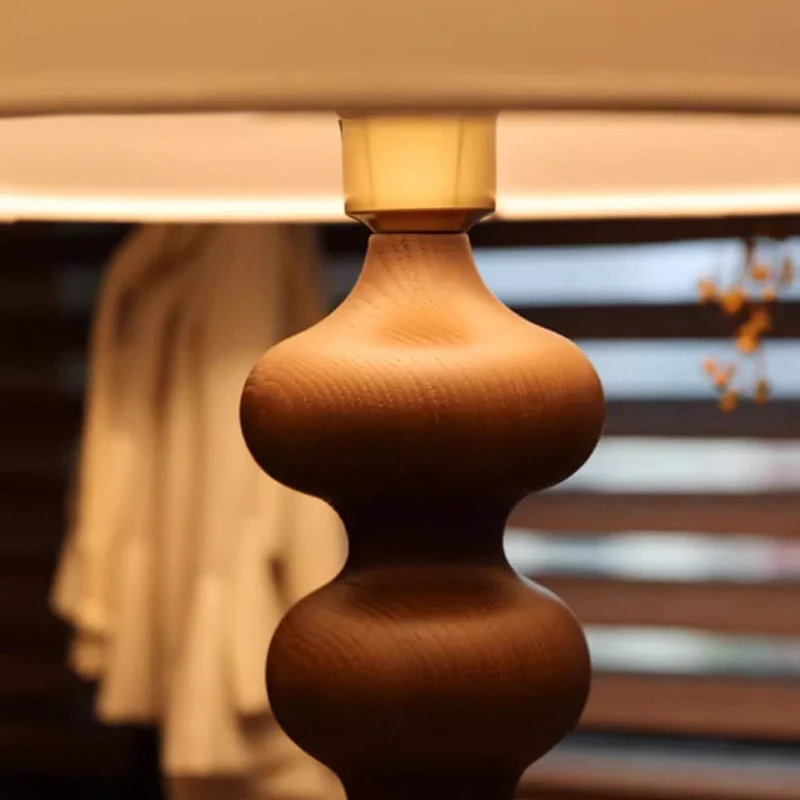 Traditional French Cylinder Round Table Oval Spherical Fabric Wood 1-Light Table Lamp For Bedroom