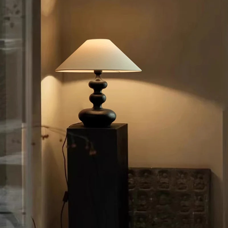 Traditional French Cylinder Round Table Oval Spherical Fabric Wood 1-Light Table Lamp For Bedroom