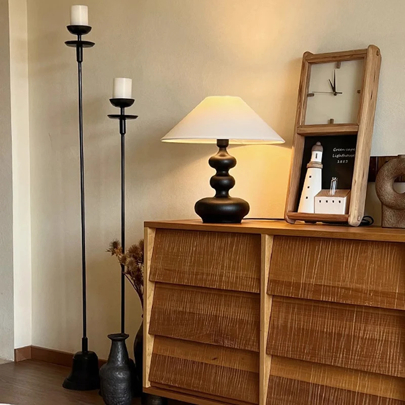 Traditional French Cylinder Round Table Oval Spherical Fabric Wood 1-Light Table Lamp For Bedroom