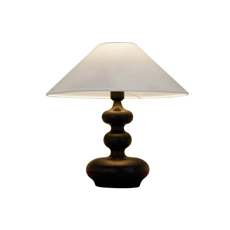 Traditional French Cylinder Round Table Oval Spherical Fabric Wood 1-Light Table Lamp For Bedroom