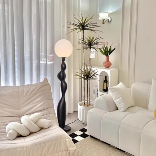 Contemporary Creative Irregular Cylinder Base Orb Shade PE Resin Marble 1-Light Standing Floor Lamp For Living Room