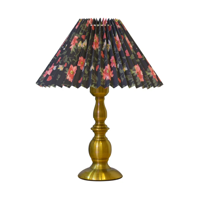 Traditional Vintage Umbrella Round Gourd Fabric Metal 1-Light Table Lamp For Living Room