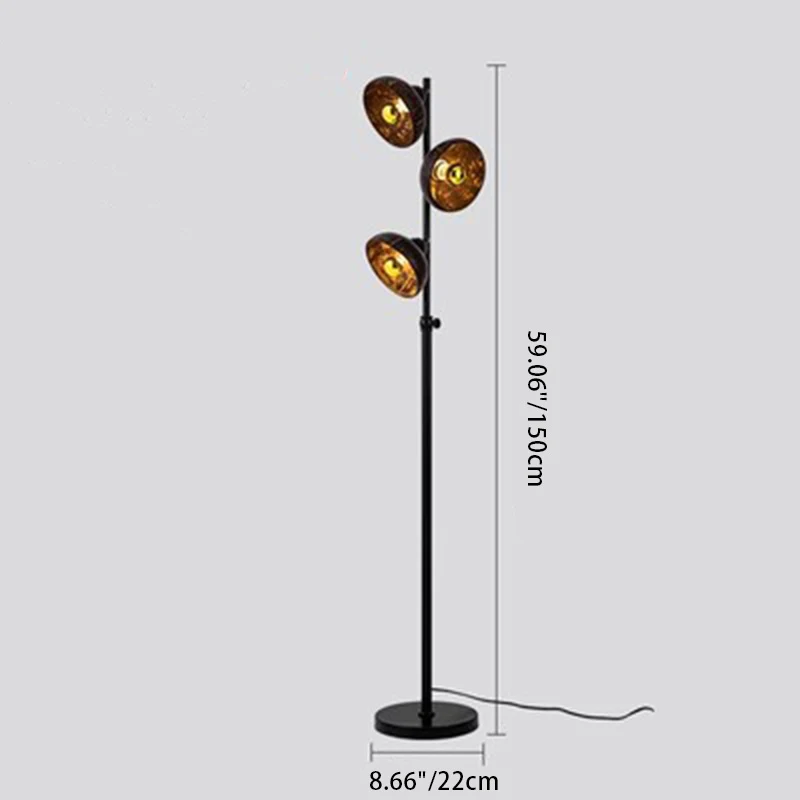 Traditional Vintage Rotatable Coconut Shell Round Metal 3-Light Standing Floor Lamp For Living Room