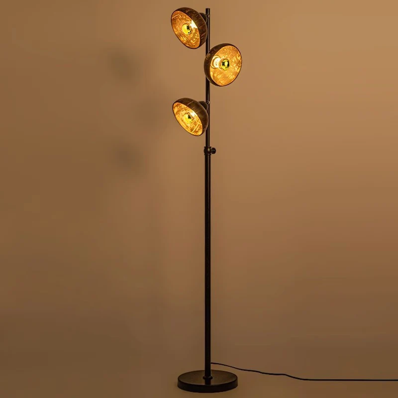 Traditional Vintage Rotatable Coconut Shell Round Metal 3-Light Standing Floor Lamp For Living Room