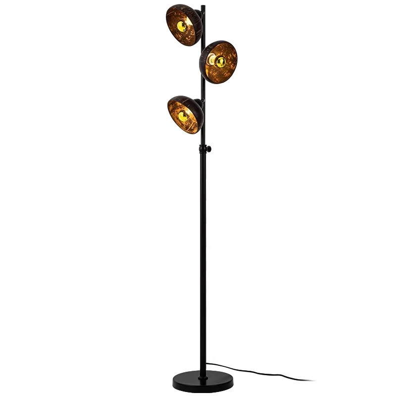 Traditional Vintage Rotatable Coconut Shell Round Metal 3-Light Standing Floor Lamp For Living Room