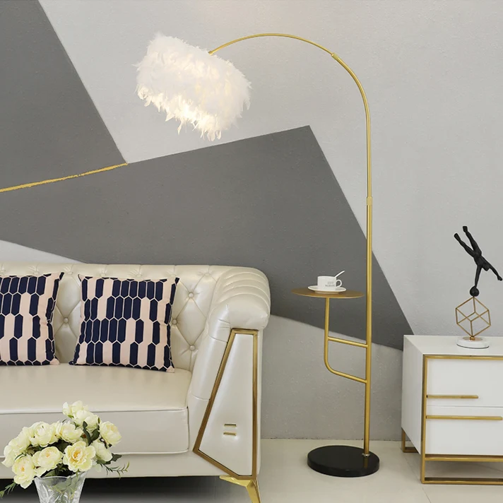 Contemporary Nordic Marble Iron Feather 1 - Light Standing Floor Lamp For Living Room