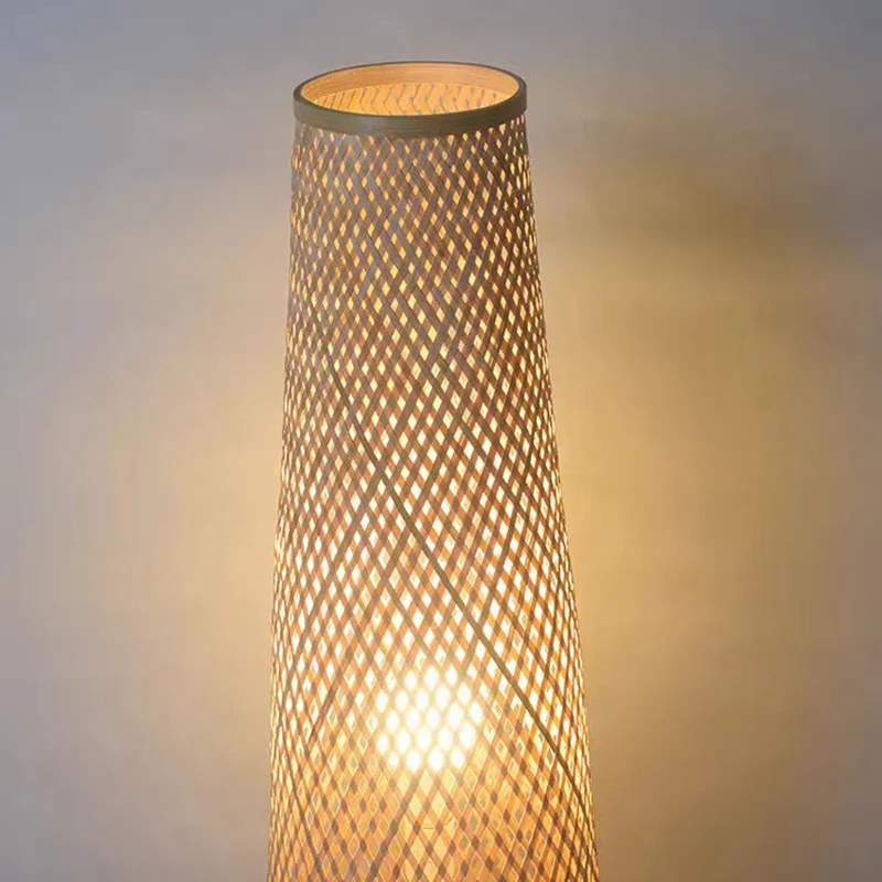 Traditional Chinese Cylinder Bamboo 1-Light Standing Floor Lamp For Living Room