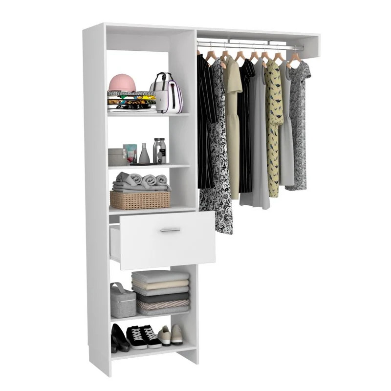 Clóset Delhi 150, Blanco Duqueza, con Tres Entrepaños y un Tubo para Colgar Ropa ZF